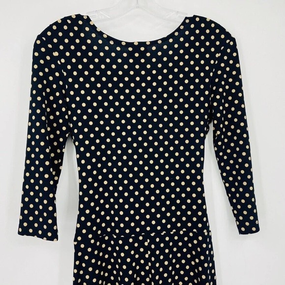 Enfocus Studio Womens 4 Blue Cream Polka Dot Dress 3/4 Sleeve Stretch - Picture 8 of 8